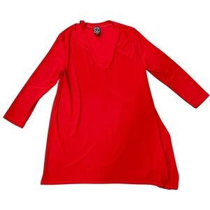 Clara Sunwoo Red V-Neck Tunic Top – Size XS, Made in USA